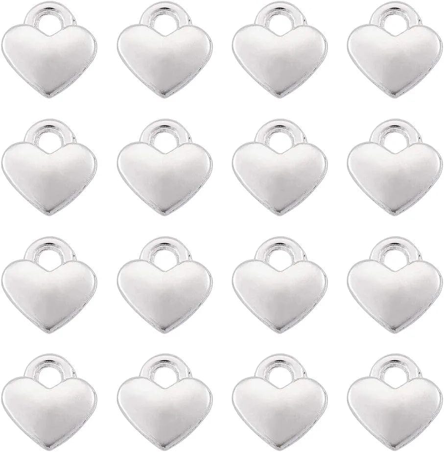 Pandahall 100Pcs Tibetan Style Heart Alloy Pendants 9.5-18 X 9.5-17Mm 10 Style Antique Silver Sweet Heart Charms for DIY Earring Bracelet Jewelry Making Heart,100Pcs,Silver