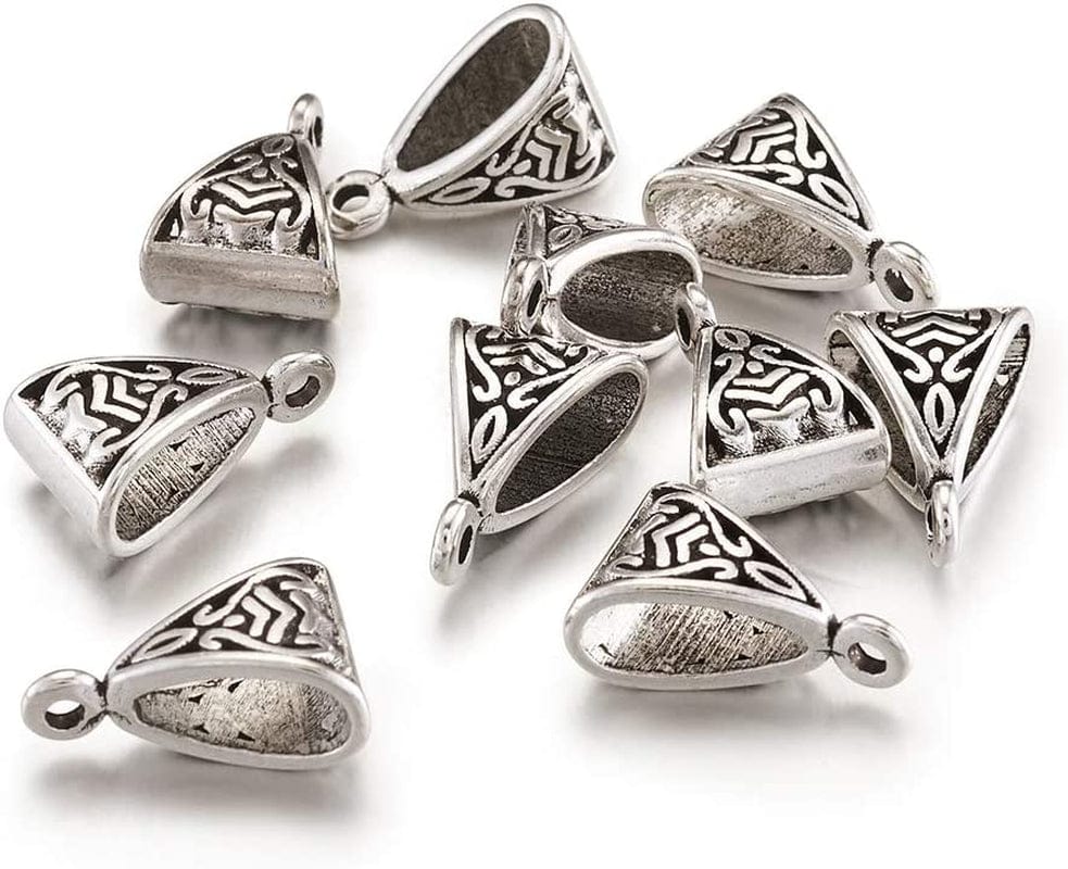 Pandahall 200Pcs Silver Column Bail Beads Slide Charm Carrier Hanger Links Bohemian Style 9X6X4Mm for European Charm Bracelet Pendant Triangle