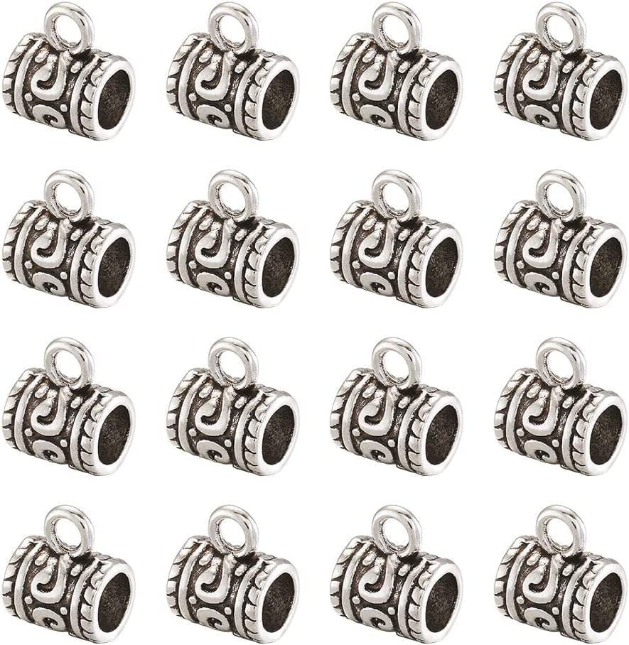 Pandahall 200Pcs Silver Column Bail Beads Slide Charm Carrier Hanger Links Bohemian Style 9X6X4Mm for European Charm Bracelet Pendant Tube #1