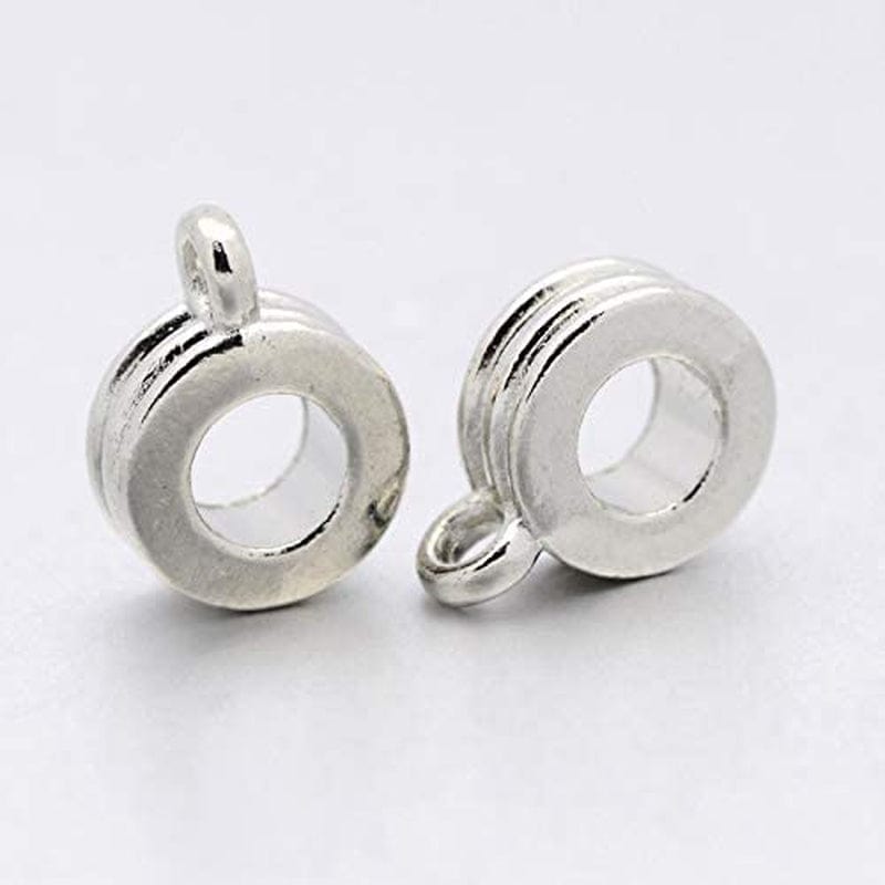 Pandahall 200Pcs Silver Column Bail Beads Slide Charm Carrier Hanger Links Bohemian Style 9X6X4Mm for European Charm Bracelet Pendant Column#9x12x4mm