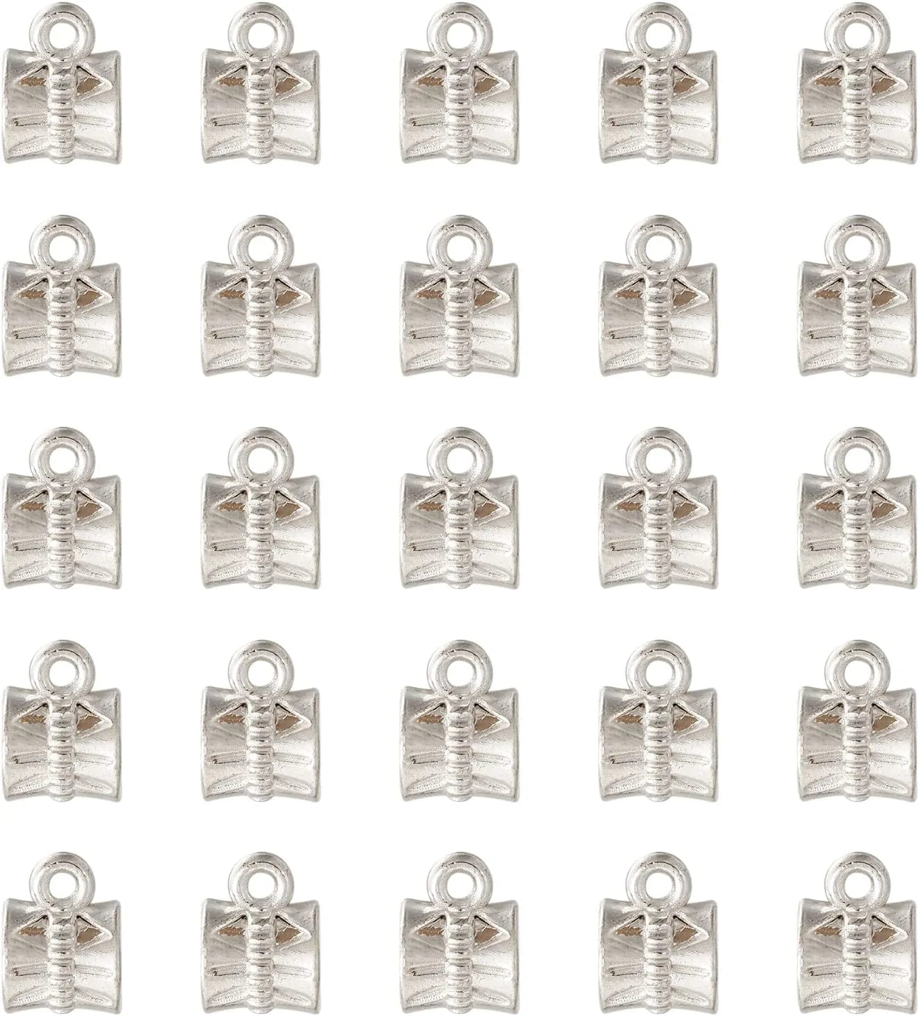 Pandahall 200Pcs Silver Column Bail Beads Slide Charm Carrier Hanger Links Bohemian Style 9X6X4Mm for European Charm Bracelet Pendant Silver