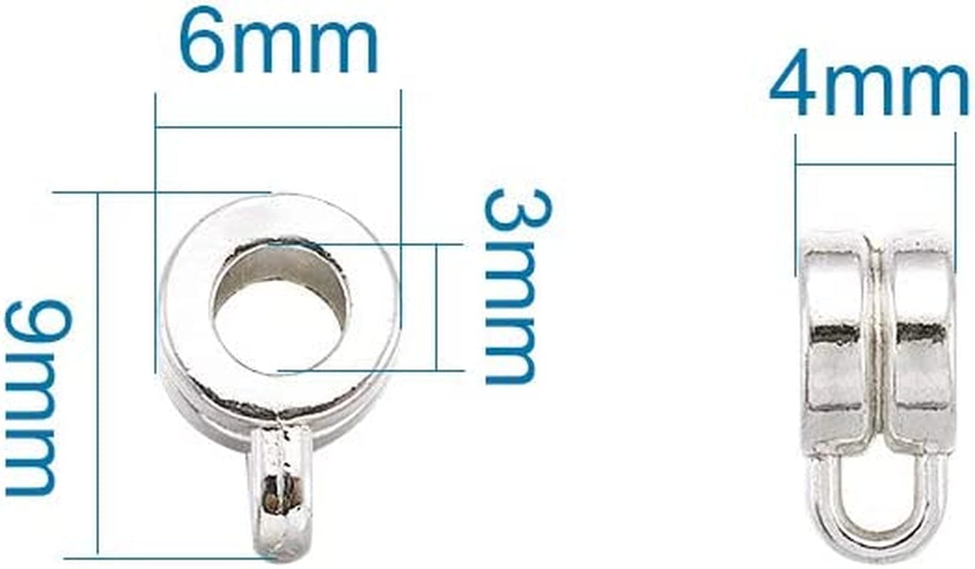 Pandahall 200Pcs Silver Column Bail Beads Slide Charm Carrier Hanger Links Bohemian Style 9X6X4Mm for European Charm Bracelet Pendant