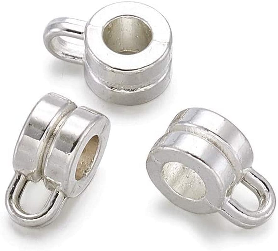 Pandahall 200Pcs Silver Column Bail Beads Slide Charm Carrier Hanger Links Bohemian Style 9X6X4Mm for European Charm Bracelet Pendant