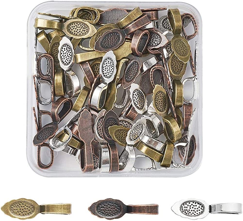 Pandahall Alloy Antique Glue-On Flat Pad Bails Pad Pendant Bails Cabochon Setting Jewelry Findings Mixed color-Leaf-60pcs
