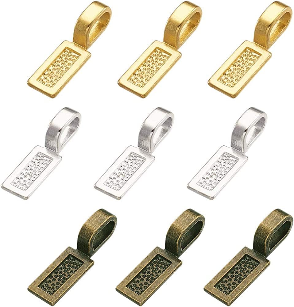 Pandahall Alloy Antique Glue-On Flat Pad Bails Pad Pendant Bails Cabochon Setting Jewelry Findings Mixed-Rectangle-60pcs