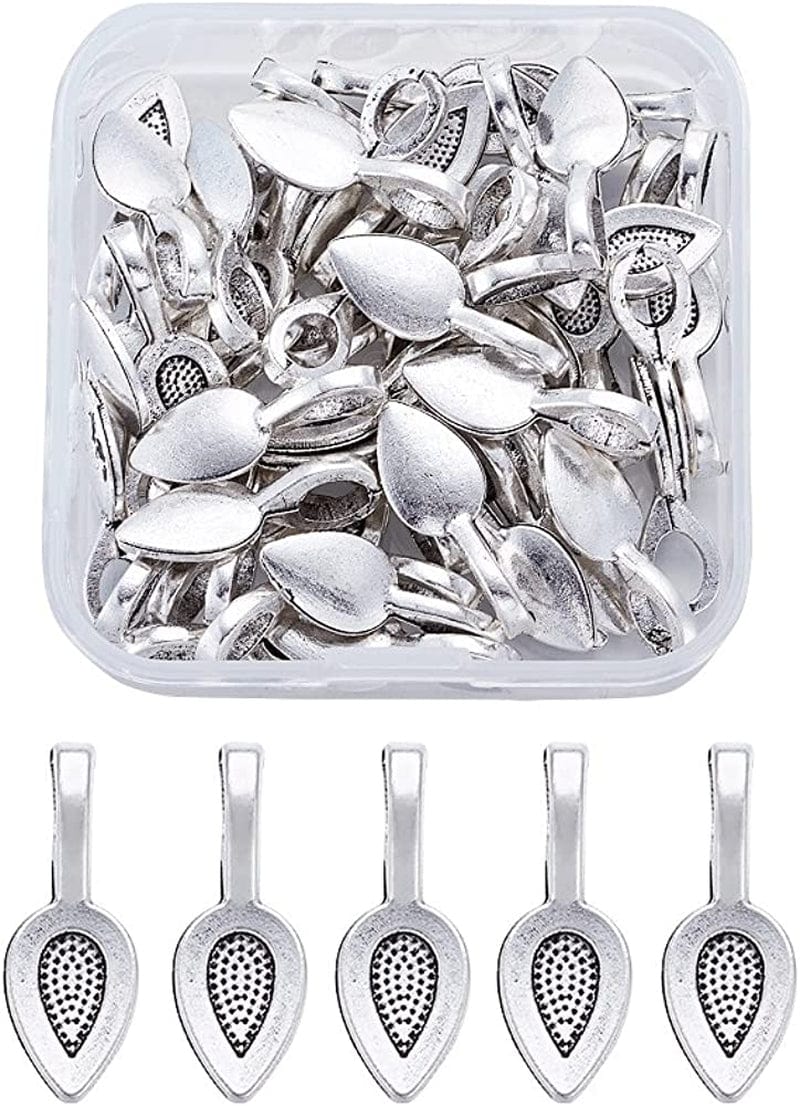 Pandahall Alloy Antique Glue-On Flat Pad Bails Pad Pendant Bails Cabochon Setting Jewelry Findings 0Silver-Leaf-50pcs