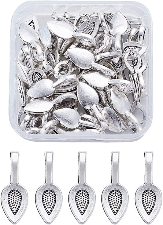 Pandahall Alloy Antique Glue-On Flat Pad Bails Pad Pendant Bails Cabochon Setting Jewelry Findings 0Silver-Leaf-50pcs