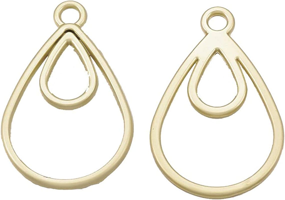 Pandahall Open Back Bezel Charms Epoxy Resin Pressed Flower Blank Hollow Pendant Matte Gold-Drop*2 / Drop-24x1.5mm