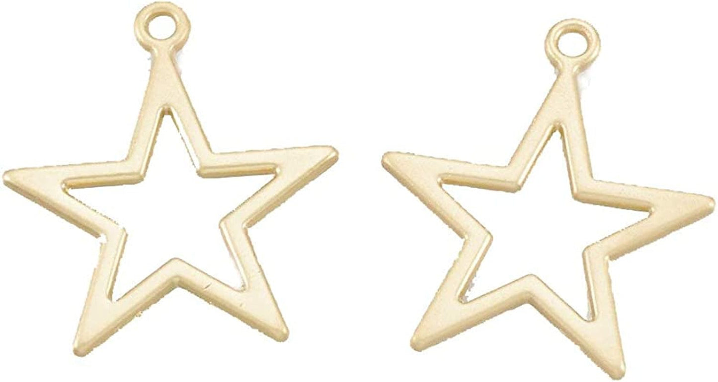 Pandahall Open Back Bezel Charms Epoxy Resin Pressed Flower Blank Hollow Pendant Matte Gold-Star / Star-21.5x1.5mm