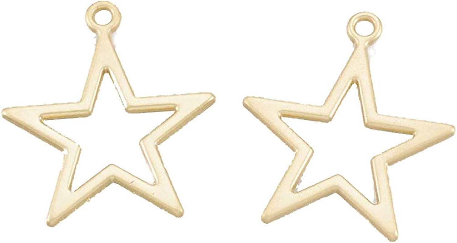 Pandahall Open Back Bezel Charms Epoxy Resin Pressed Flower Blank Hollow Pendant Matte Gold-Star / Star-21.5x1.5mm
