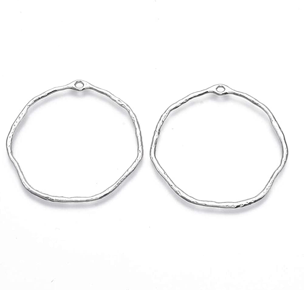 Pandahall Open Back Bezel Charms Epoxy Resin Pressed Flower Blank Hollow Pendant Platinum-Ring*2 / Ring-42mm