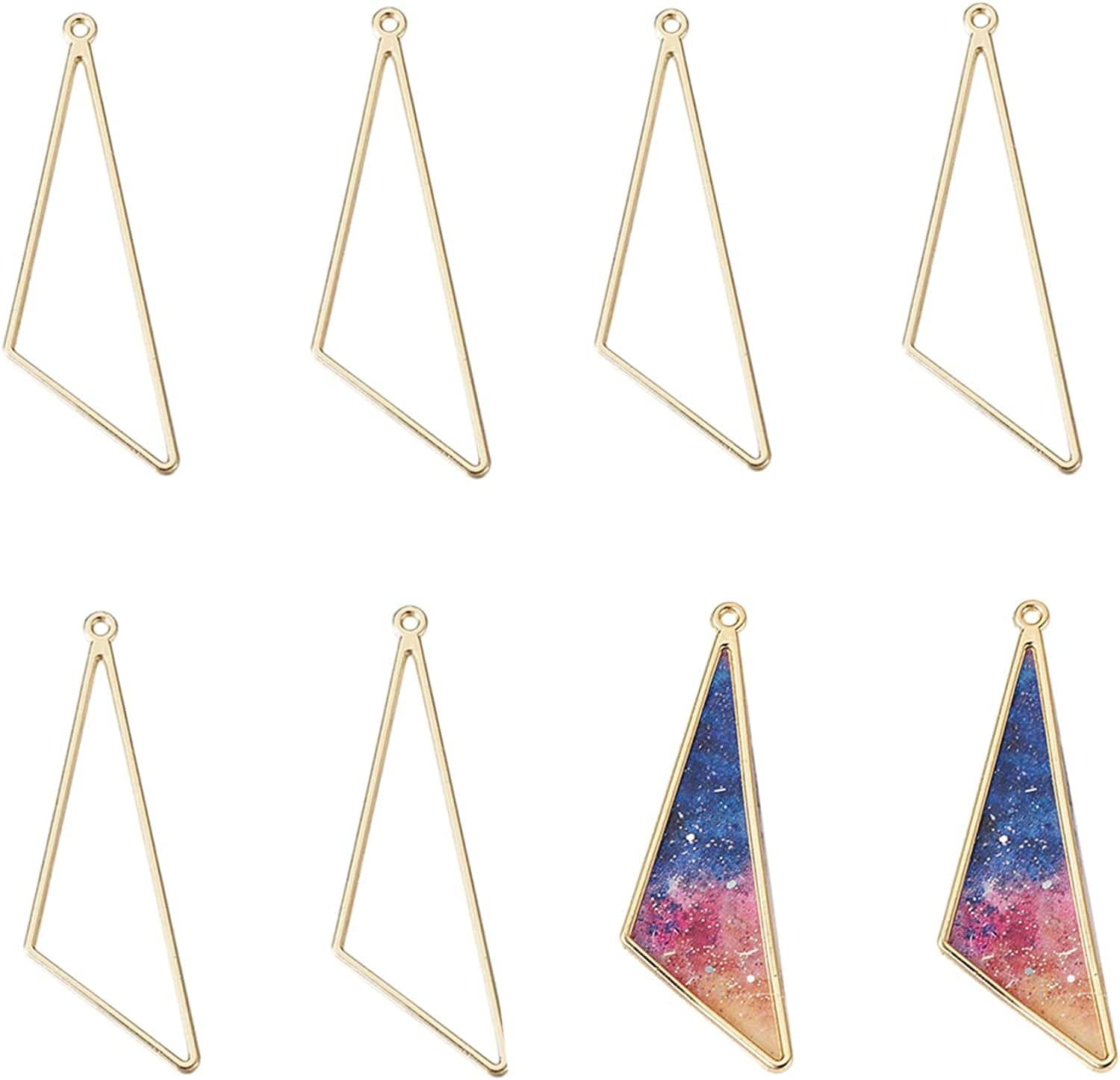 Pandahall Open Back Bezel Charms Epoxy Resin Pressed Flower Blank Hollow Pendant Light Gold-Triangle / Triangle-57x17.5mm