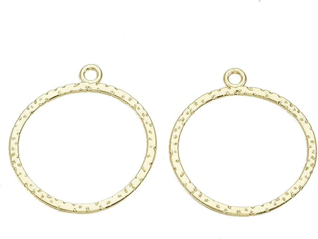 Pandahall Open Back Bezel Charms Epoxy Resin Pressed Flower Blank Hollow Pendant Light Gold-Ring / Ring-30mm