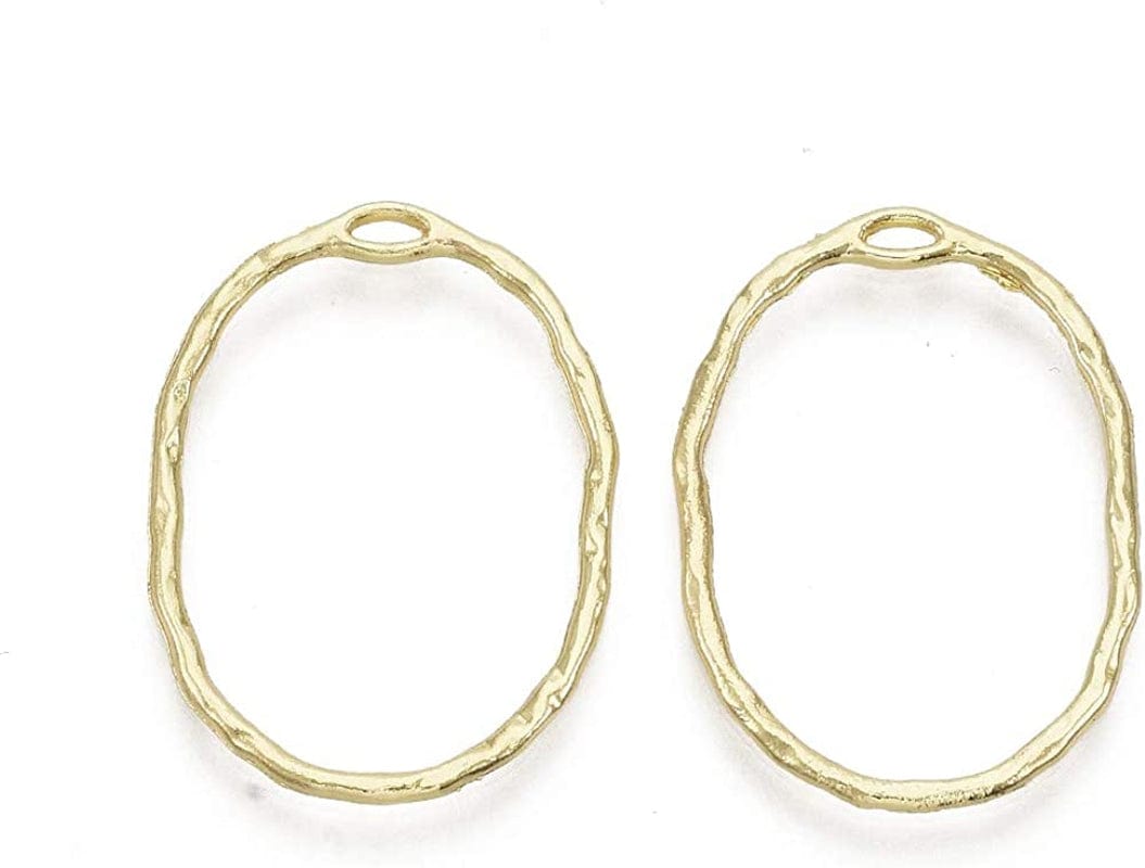 Pandahall Open Back Bezel Charms Epoxy Resin Pressed Flower Blank Hollow Pendant KC Gold-Oval / Oval-30x21.5mm