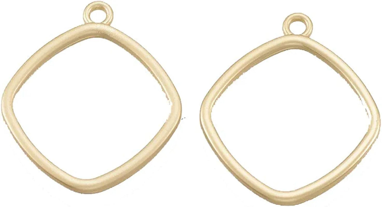Pandahall Open Back Bezel Charms Epoxy Resin Pressed Flower Blank Hollow Pendant Matte Gold-Rhombus / Rhombus-22.5x1.5mm