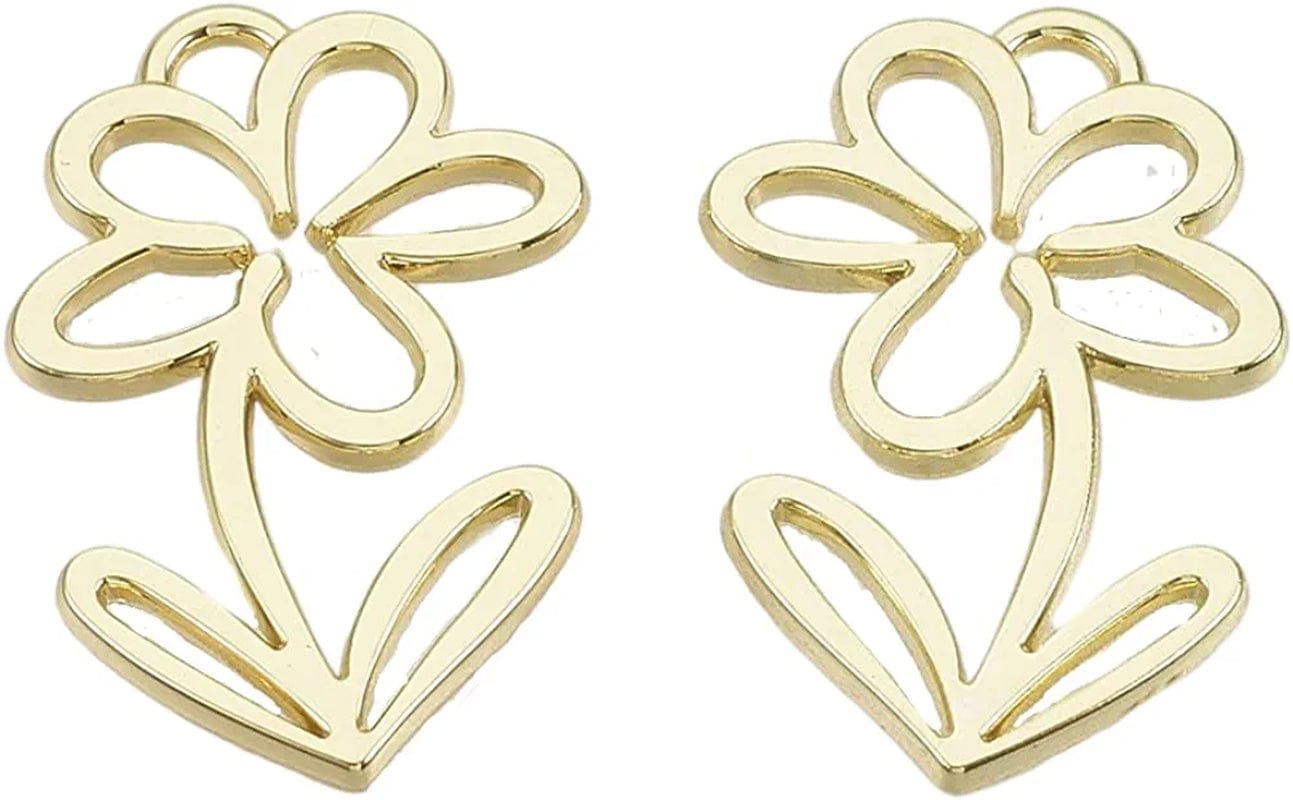 Pandahall Open Back Bezel Charms Epoxy Resin Pressed Flower Blank Hollow Pendant Light Gold-Flower / Flower-21x14mm