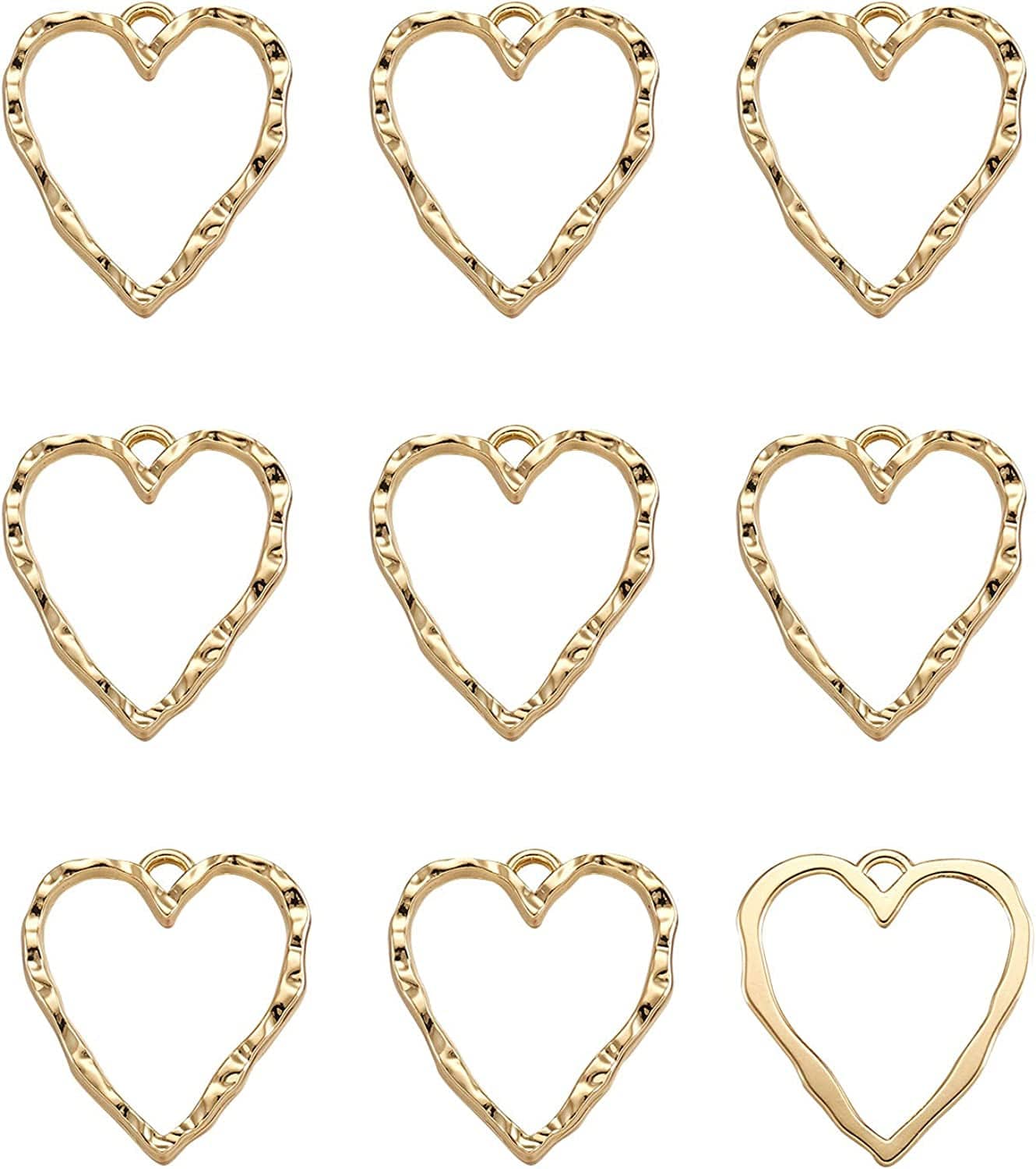 Pandahall Open Back Bezel Charms Epoxy Resin Pressed Flower Blank Hollow Pendant Light Gold-Heart / Heart-20mm