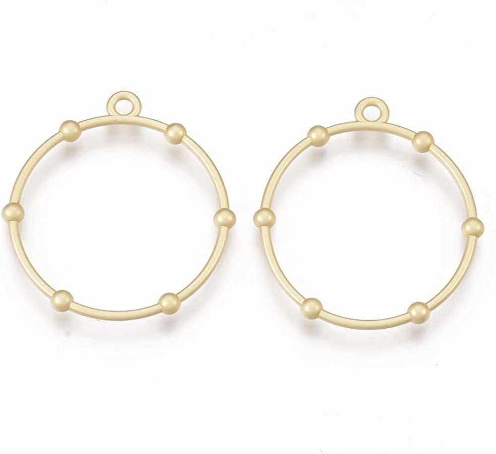 Pandahall Open Back Bezel Charms Epoxy Resin Pressed Flower Blank Hollow Pendant Matte Gold-Ring / Ring-28x2.5mm