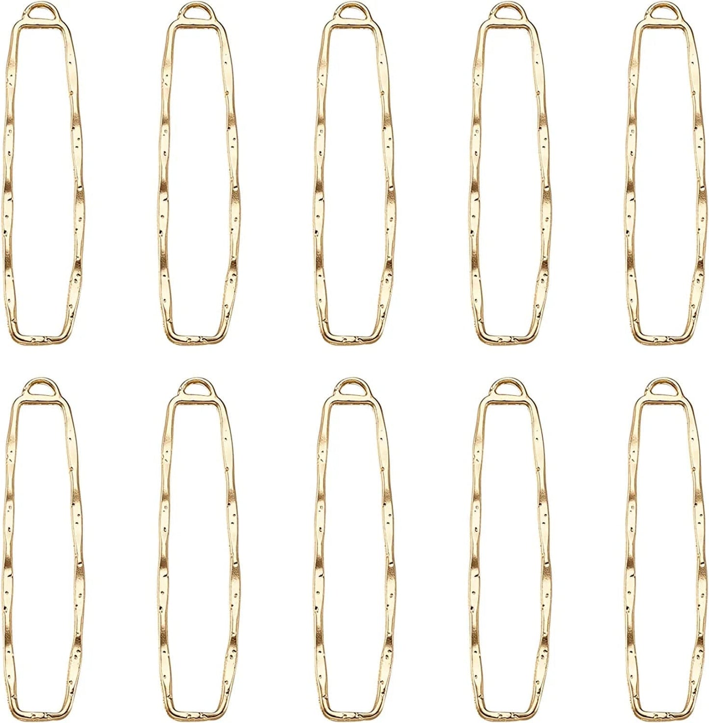 Pandahall Open Back Bezel Charms Epoxy Resin Pressed Flower Blank Hollow Pendant KC Gold-Long Rectangle / Rectangle-60.5x14mm