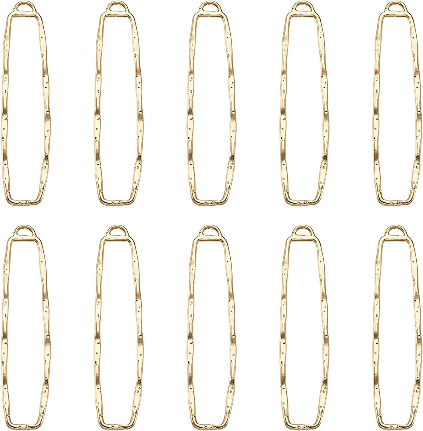 Pandahall Open Back Bezel Charms Epoxy Resin Pressed Flower Blank Hollow Pendant KC Gold-Long Rectangle / Rectangle-60.5x14mm