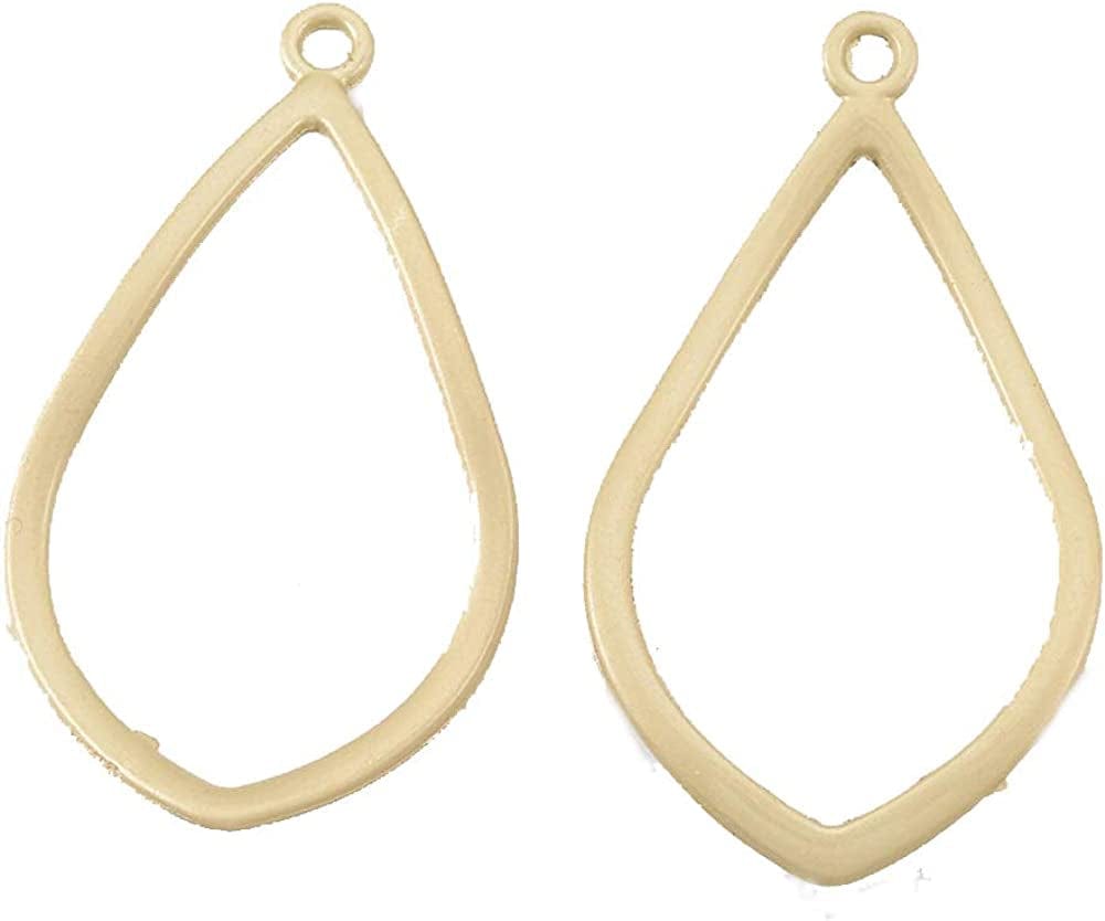 Pandahall Open Back Bezel Charms Epoxy Resin Pressed Flower Blank Hollow Pendant Matte Gold-Drop*1 / Drop-32.5x1.5mm