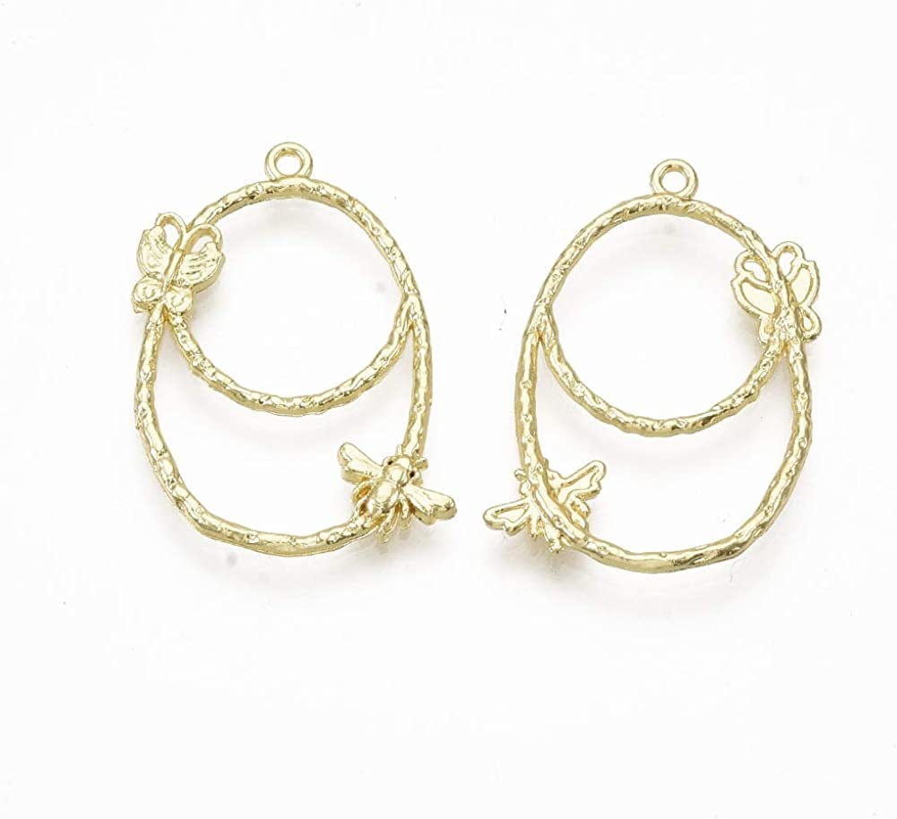 Pandahall Open Back Bezel Charms Epoxy Resin Pressed Flower Blank Hollow Pendant Light Gold-Oval / Oval-32x21mm