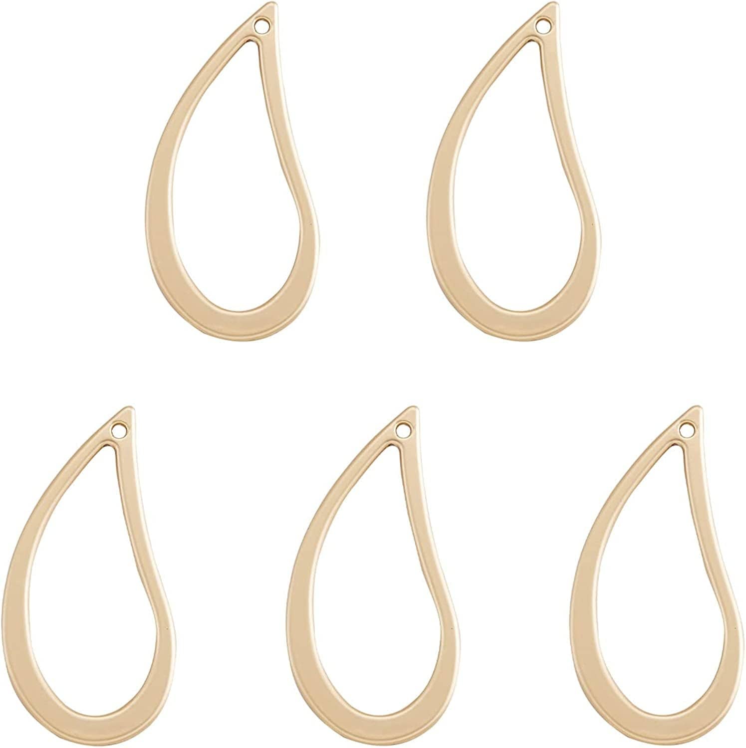 Pandahall Open Back Bezel Charms Epoxy Resin Pressed Flower Blank Hollow Pendant Matte Gold-Drop / Drop-34mmx1mm