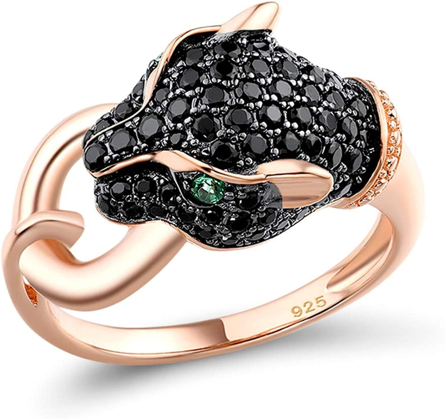 Panther Ring 925 Sterling Silver Leopard Rings Cubic Zirconia Green Spinel Jaguar Jewelry Black / 7.5