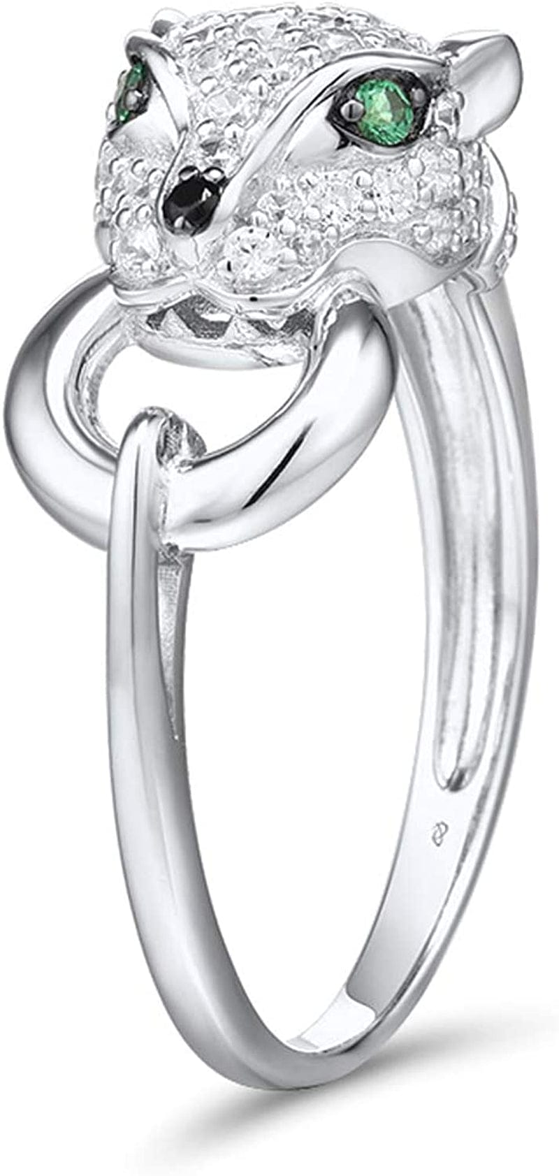 Panther Ring 925 Sterling Silver Leopard Rings Cubic Zirconia Green Spinel Jaguar Jewelry