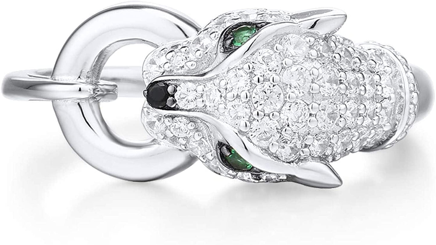 Panther Ring 925 Sterling Silver Leopard Rings Cubic Zirconia Green Spinel Jaguar Jewelry