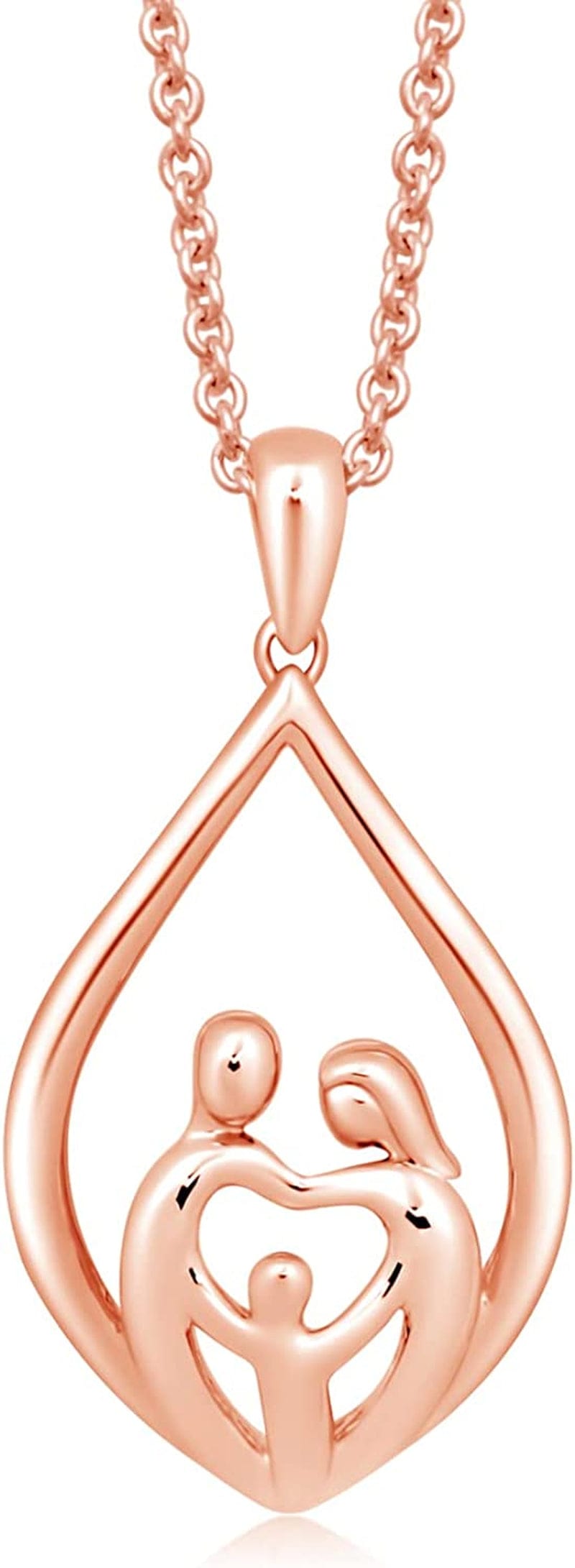 Parent and Children Family Necklace Pendant in Sterling Silver 18" Rolo Chain Parent and One Child / Rose Gold over Sterling Silver