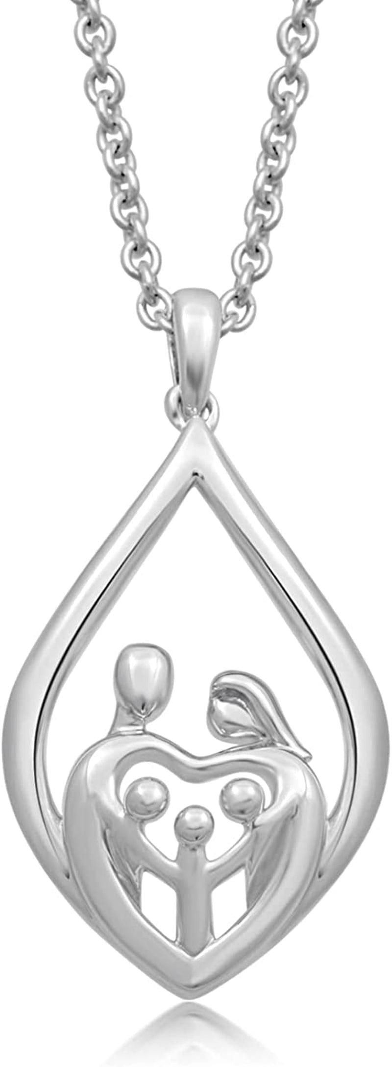 Parent and Children Family Necklace Pendant in Sterling Silver 18" Rolo Chain Parents with Three Children / Sterling Silver