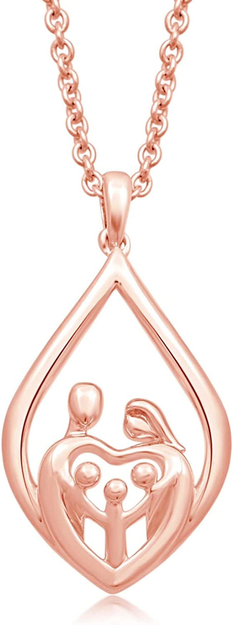 Parent and Children Family Necklace Pendant in Sterling Silver 18" Rolo Chain Parent and Three Children / Yellow Gold over Sterling Silver