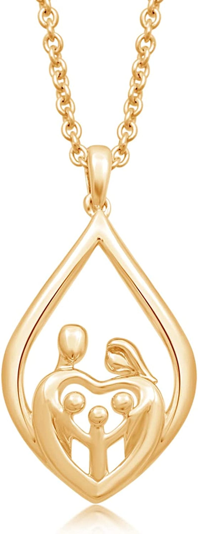 Parent and Children Family Necklace Pendant in Sterling Silver 18" Rolo Chain Parent and Three Children / Rose Gold over Sterling Silver