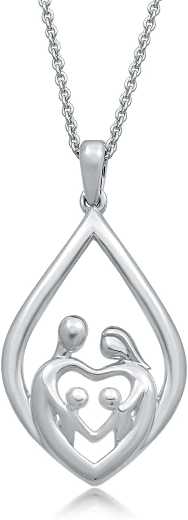 Parent and Children Family Necklace Pendant in Sterling Silver 18" Rolo Chain Parents with Two Children / Sterling Silver