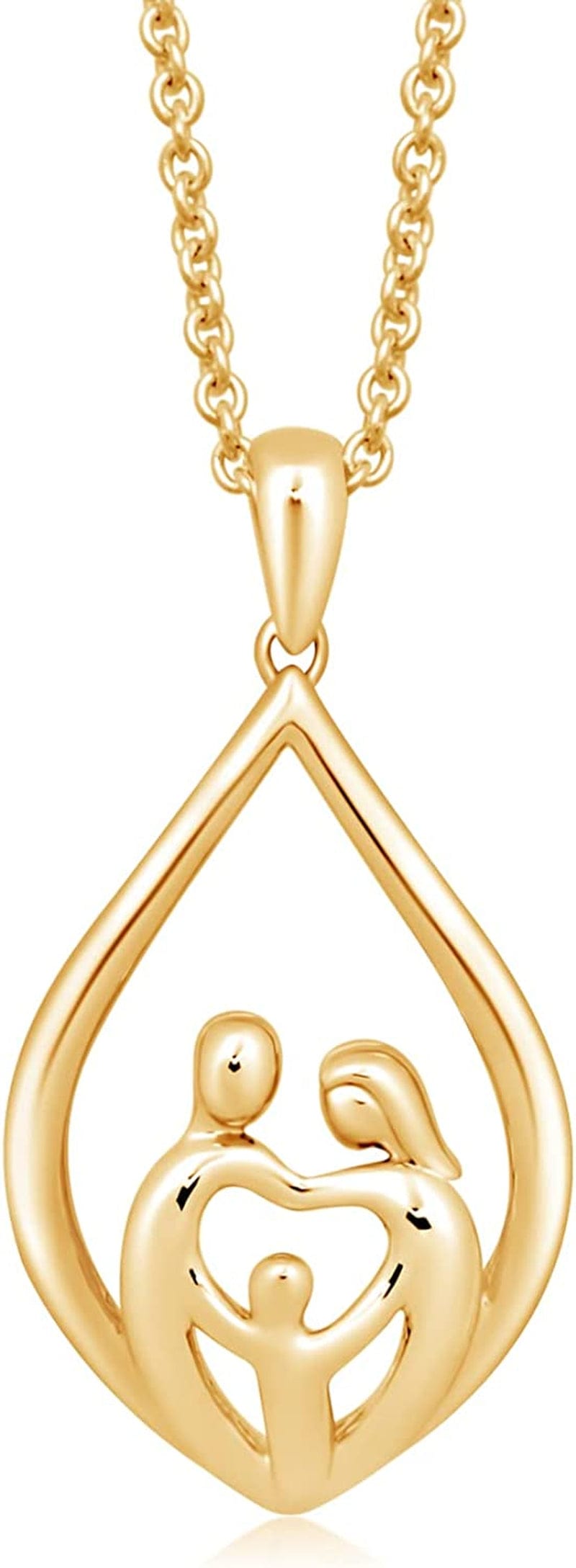 Parent and Children Family Necklace Pendant in Sterling Silver 18" Rolo Chain Parent and One Child / Yellow Gold over Sterling Silver