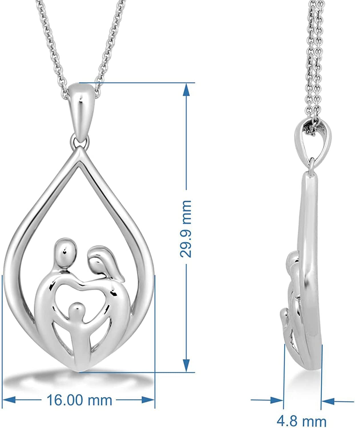 Parent and Children Family Necklace Pendant in Sterling Silver 18" Rolo Chain