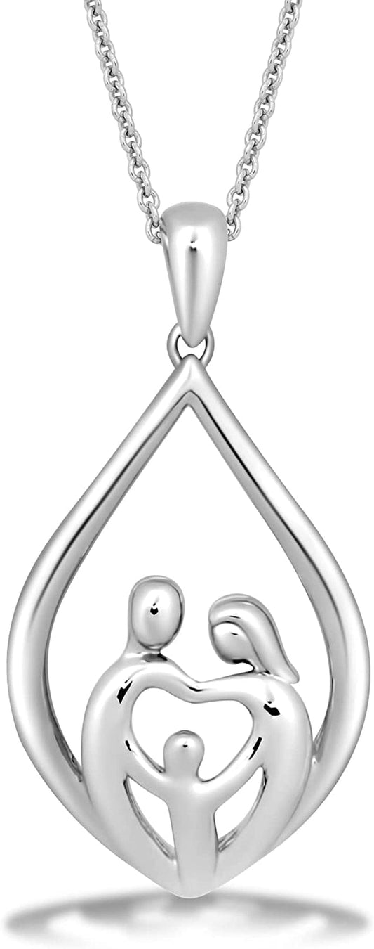 Parent and Children Family Necklace Pendant in Sterling Silver 18" Rolo Chain Parents with One Child / Sterling Silver