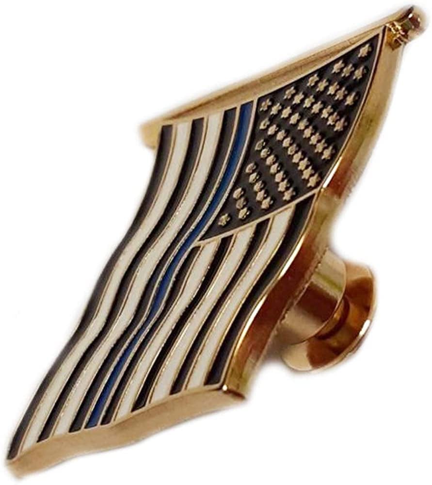Patriotic Pins Thin Blue Line American Flag Lapel Pin - Support Police Officers | 7/8" X 7/8" | Made in the USA | Brass Gold Plate | Enamel Stripes | Travel Pouch & Gift Box Included
