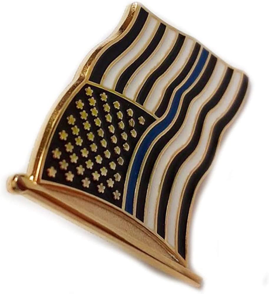 Patriotic Pins Thin Blue Line American Flag Lapel Pin - Support Police Officers | 7/8" X 7/8" | Made in the USA | Brass Gold Plate | Enamel Stripes | Travel Pouch & Gift Box Included