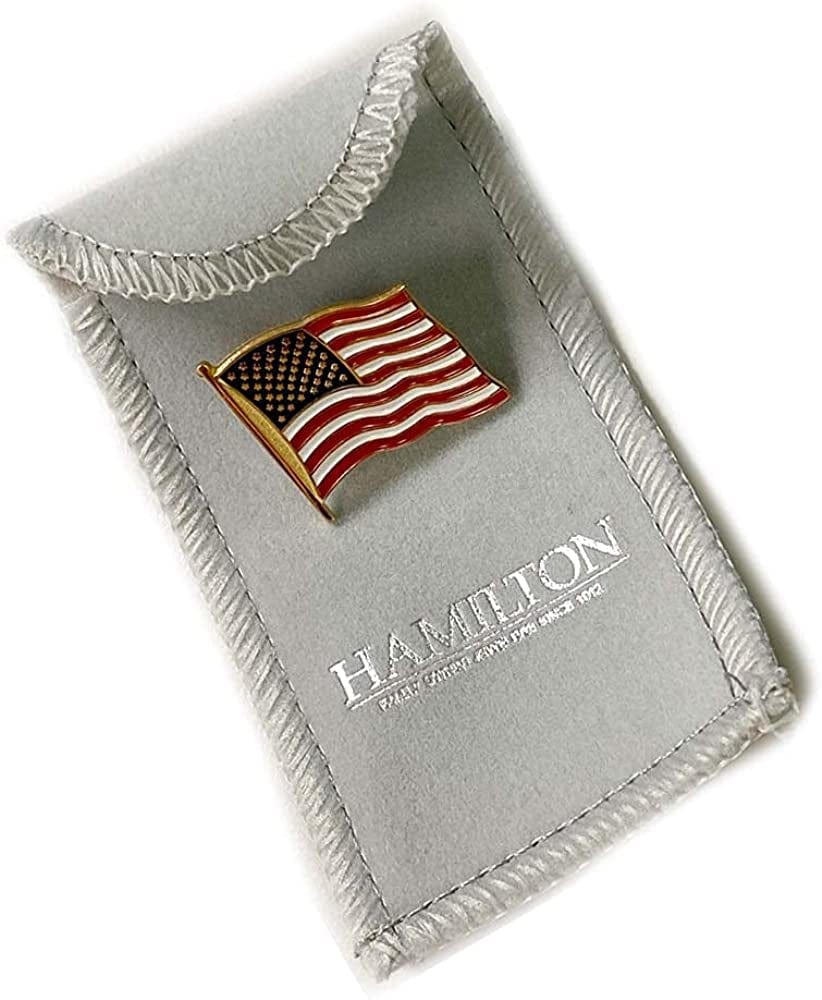 Patriotic Pins Waving American Flag Hat & Lapel Pin - Single Pin | Made in the USA | 7/8" X 7/8" | Brass Gold Plate | Red, White and Blue Enamel Stripes | Travel Pouch & Gift Box Included