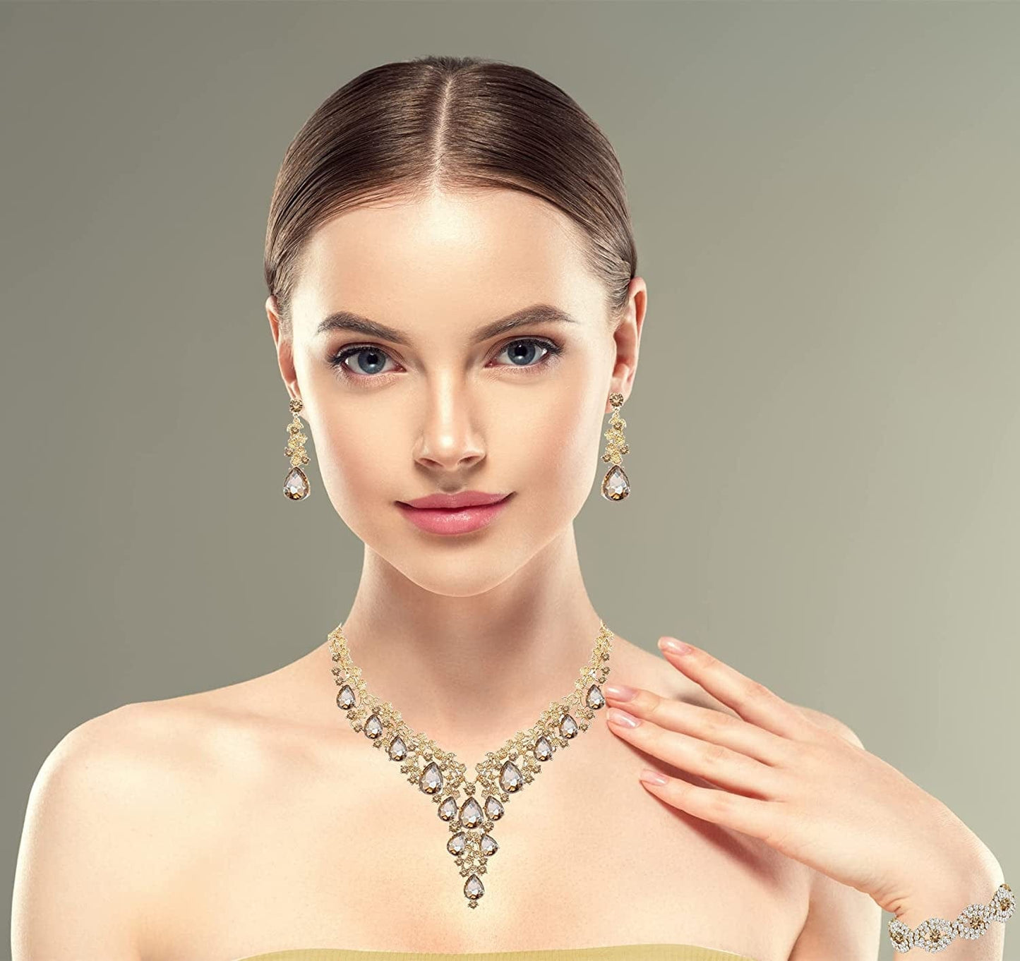 Paxuan Wedding Bridal Bridesmaid Austrian Crystal Rhinestone Jewelry Sets Statement Choker Necklace Drop Dangle Earrings Sets for Wedding Party Prom