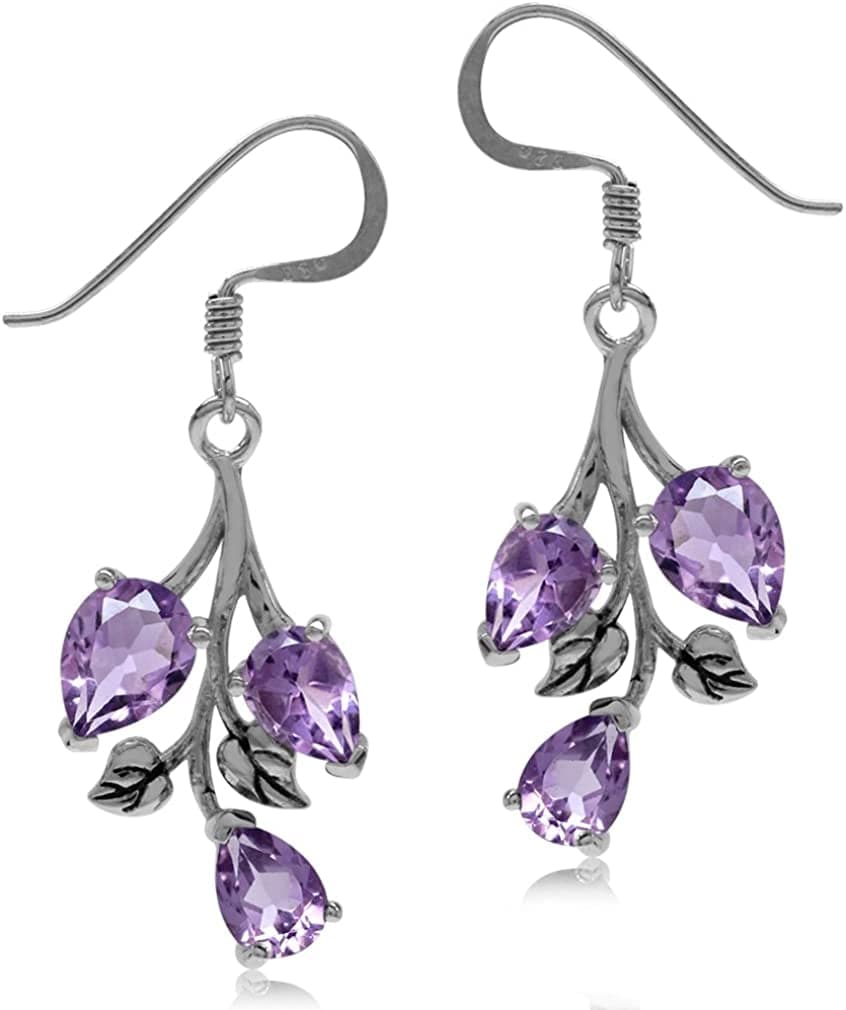 Pear Shape Gemstones 925 Sterling Silver Leaf Leverback Drop Dangle Earrings Jewelry for Women Anniversary Birthday Gift natural purple amethyst - hook
