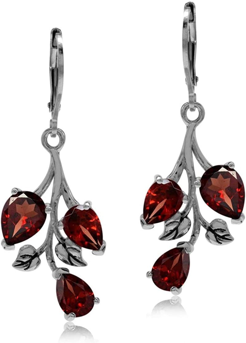 Pear Shape Gemstones 925 Sterling Silver Leaf Leverback Drop Dangle Earrings Jewelry for Women Anniversary Birthday Gift natural red garnet - leverback