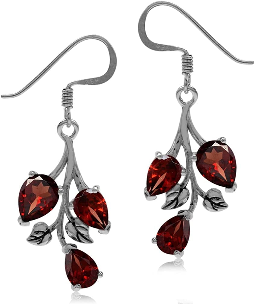 Pear Shape Gemstones 925 Sterling Silver Leaf Leverback Drop Dangle Earrings Jewelry for Women Anniversary Birthday Gift natural red garnet - hook