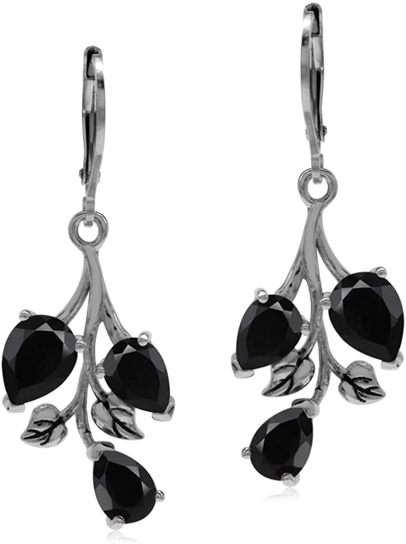 Pear Shape Gemstones 925 Sterling Silver Leaf Leverback Drop Dangle Earrings Jewelry for Women Anniversary Birthday Gift natural black onyx - leverback