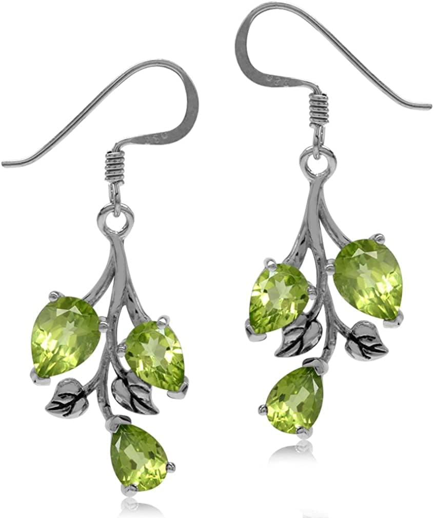 Pear Shape Gemstones 925 Sterling Silver Leaf Leverback Drop Dangle Earrings Jewelry for Women Anniversary Birthday Gift natural green peridot - hook