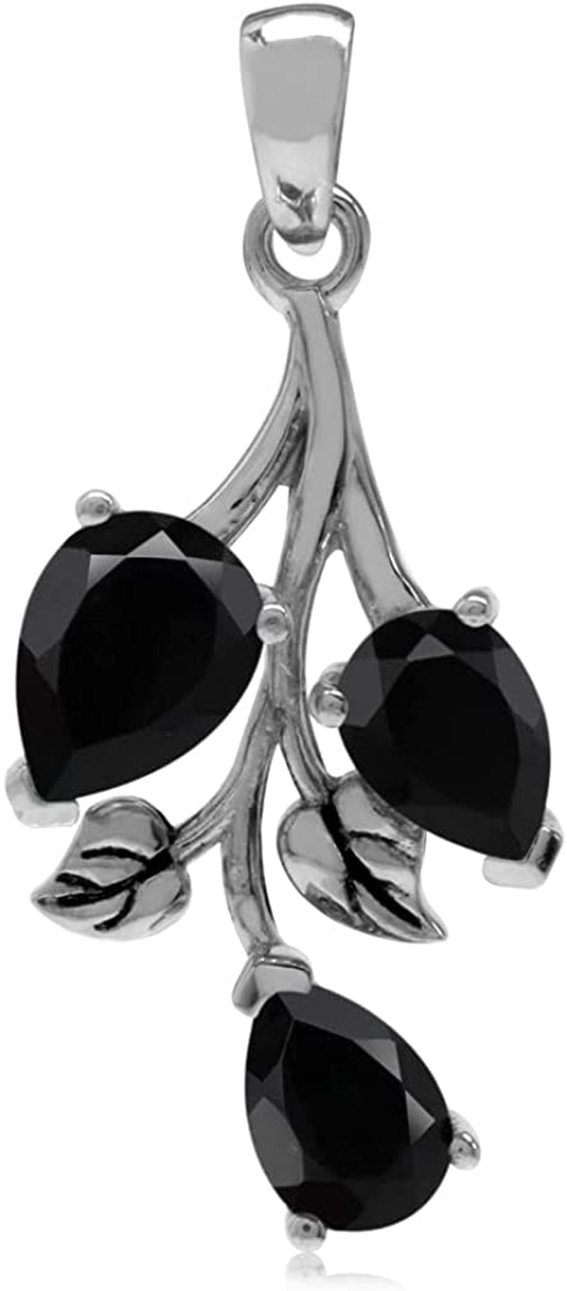 Pear Shape Gemstones 925 Sterling Silver Leaf Leverback Drop Dangle Earrings Jewelry for Women Anniversary Birthday Gift Onyx