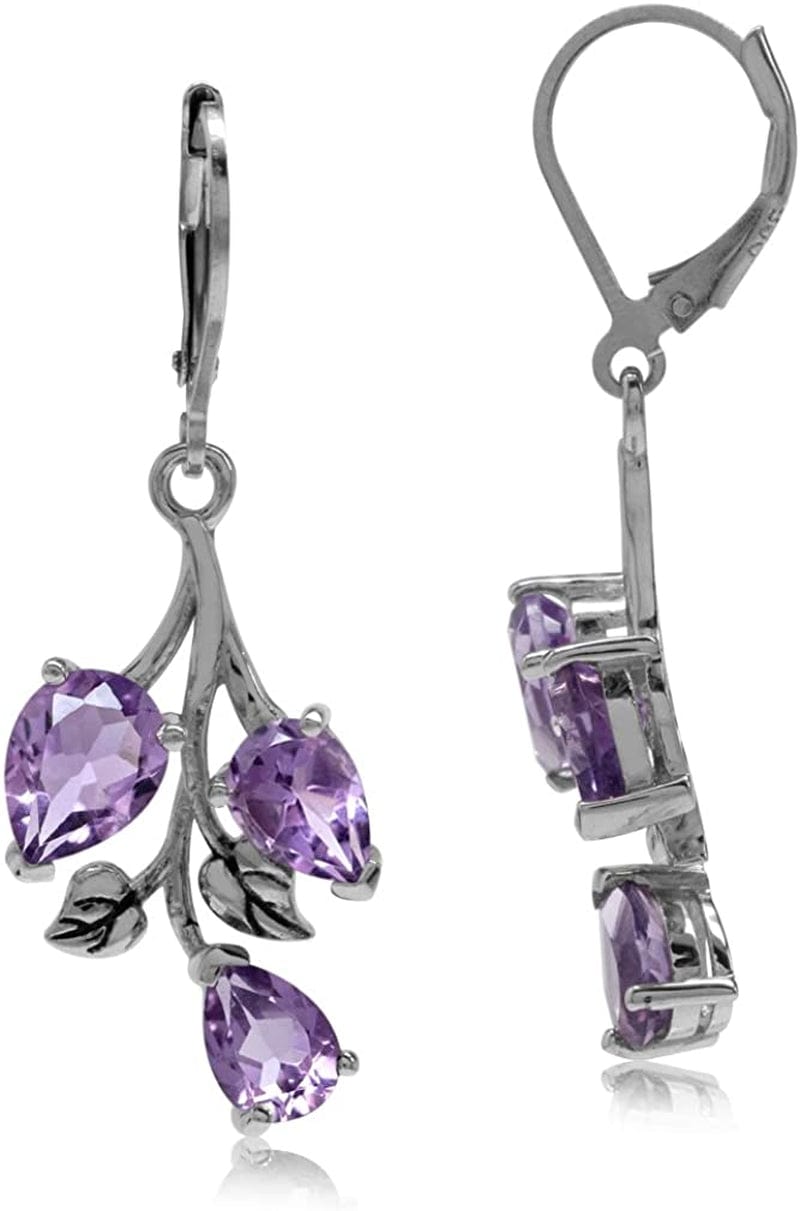 Pear Shape Gemstones 925 Sterling Silver Leaf Leverback Drop Dangle Earrings Jewelry for Women Anniversary Birthday Gift