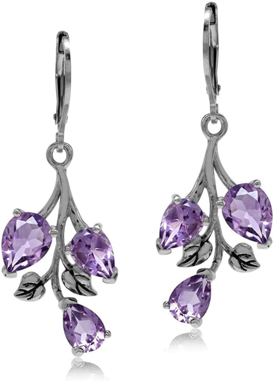 Pear Shape Gemstones 925 Sterling Silver Leaf Leverback Drop Dangle Earrings Jewelry for Women Anniversary Birthday Gift genuine purple amethyst - leverback